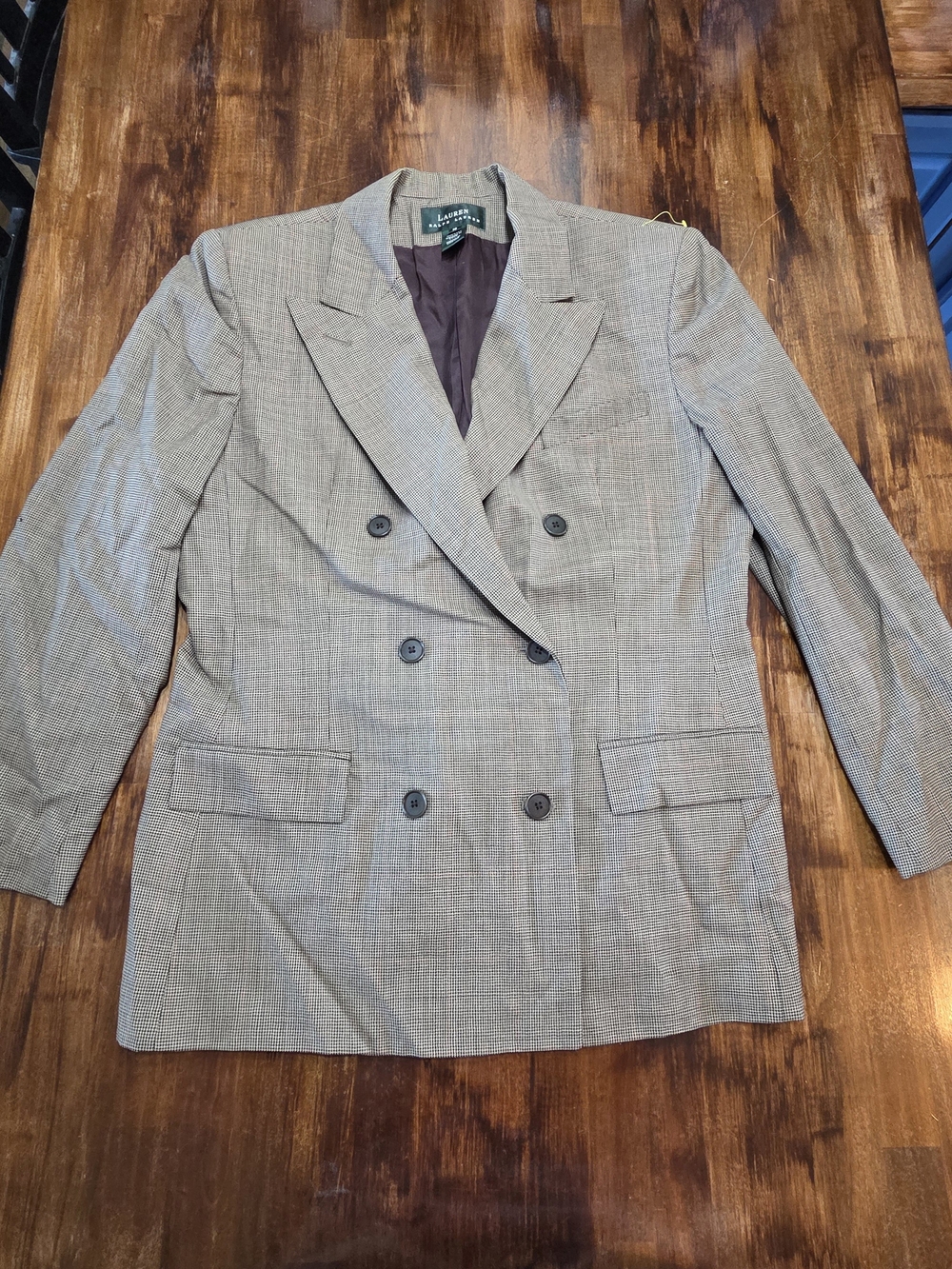 Ralph Lauren Double-Breasted Glen Plaid Blazer in Gray and Brown
